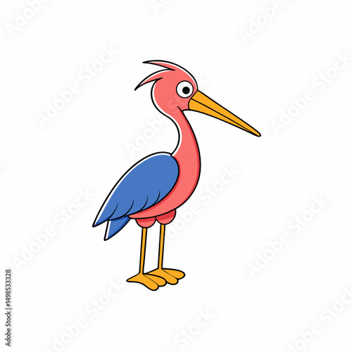 Wading Bird Perched Vector Style On White
