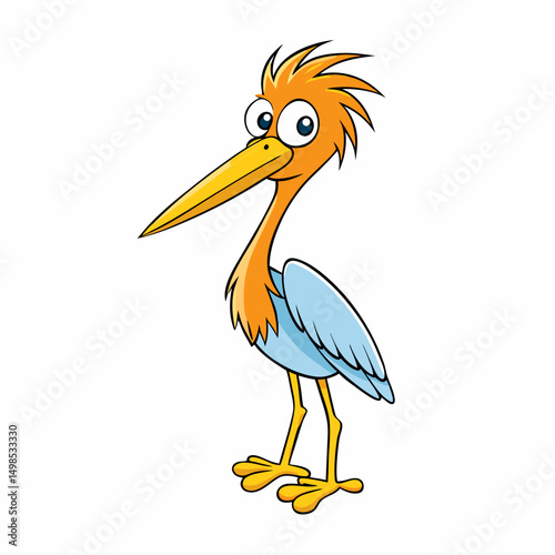 Wading Bird Perched Vector Style On White