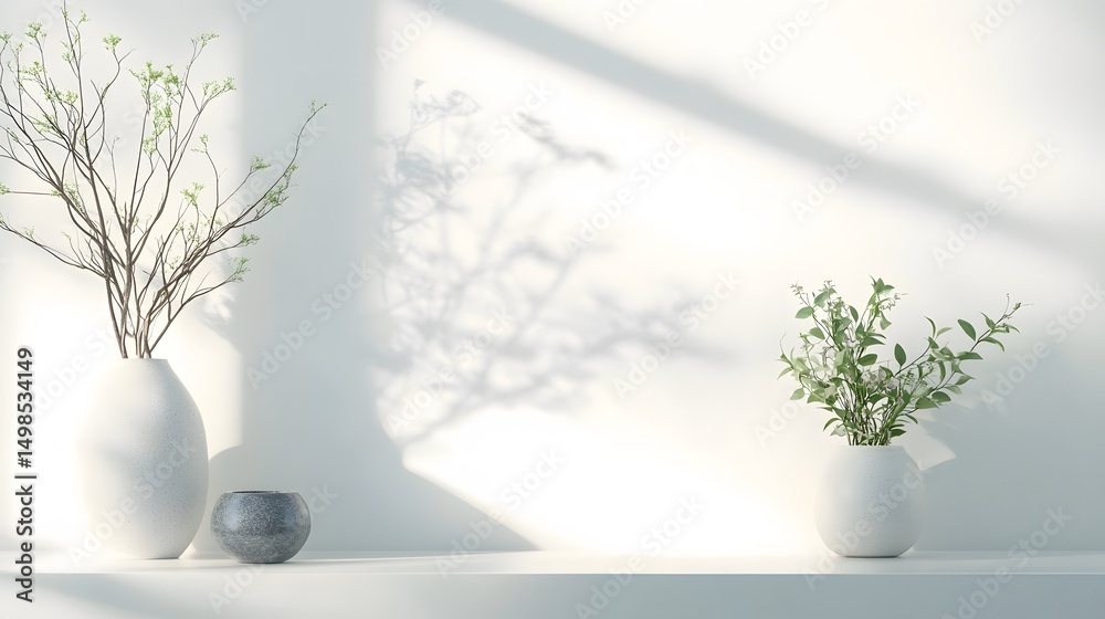 Obraz premium Simple arrangement of vases and plants on a shelf.