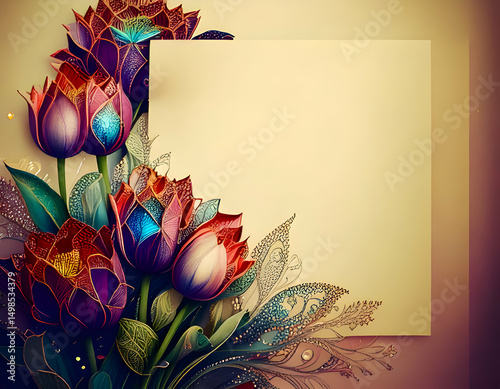 A vibrant floral design with an empty space for text or a message.