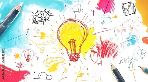 Creative mind bursts with colorful ideas for vibrant imagination and innovative thinking concept.