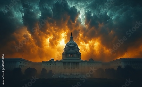 The united states capitol building under a dramatic and stormy sky at sunset photo