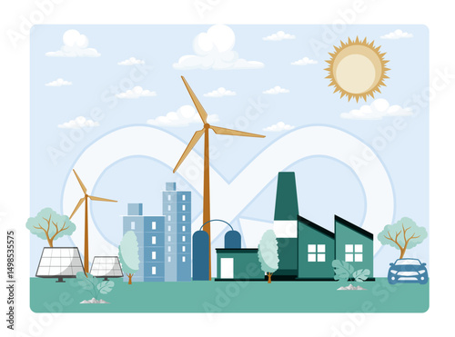 Sustainable Energy Infrastructure Highlighting Renewable Sources and Eco Friendly Development.