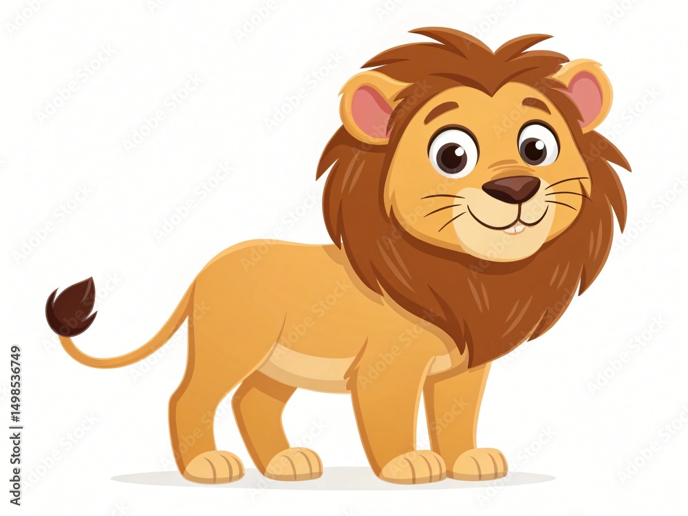 Fototapeta premium Adorable Cartoon Lion Cub Happy Young Male African Lion Wildlife Animal Illustration