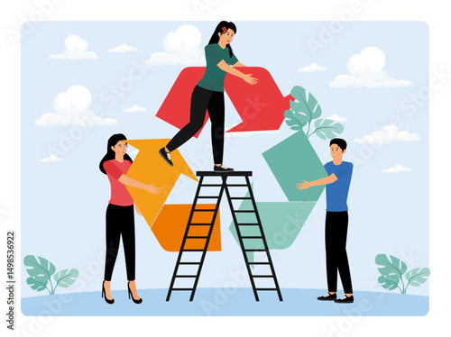 Recycling concept with People Collaborating on Sustainability.