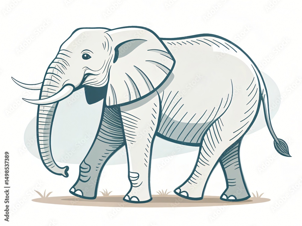 Obraz premium Majestic African Elephant Illustration Walking Line Art Wildlife Animal Nature Graphic Design