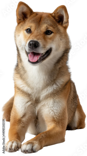 Wallpaper Mural Smiling Shiba Inu: A charming Shiba Inu dog radiates joy, its reddish-brown fur shimmering under the warm light, capturing the essence of canine happiness. Torontodigital.ca