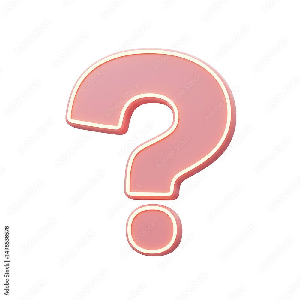 Aesthetic pink question mark symbol with glowing border on white background Aesthetic pink question mark symbol with glowing border on white background