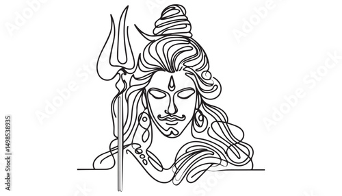 Continuous one single minimal line drawing shiva
