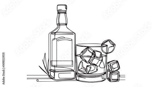 Continuous one single minimal line drawing bottle of alcohol
