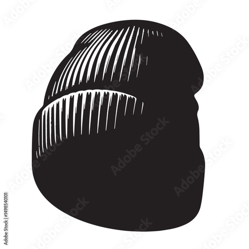 Black Color Beanie Silhouette Vector Illustration, Solid White Background. minimal vector design