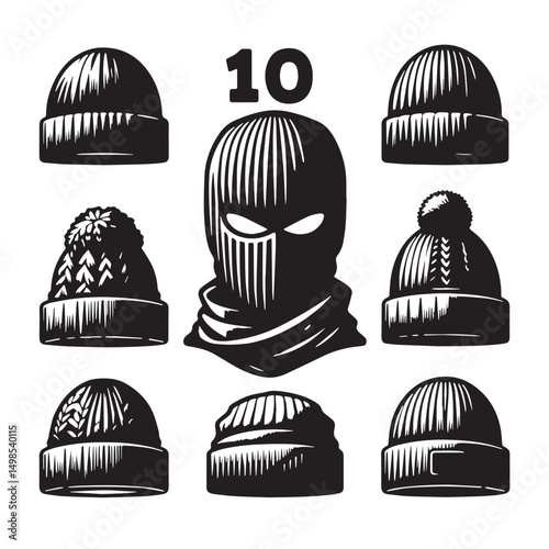 Black Color Beanie Silhouette Vector Illustration, Solid White Background. minimal vector design