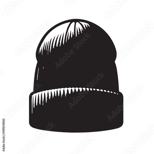 Black Color Beanie Silhouette Vector Illustration, Solid White Background. minimal vector design