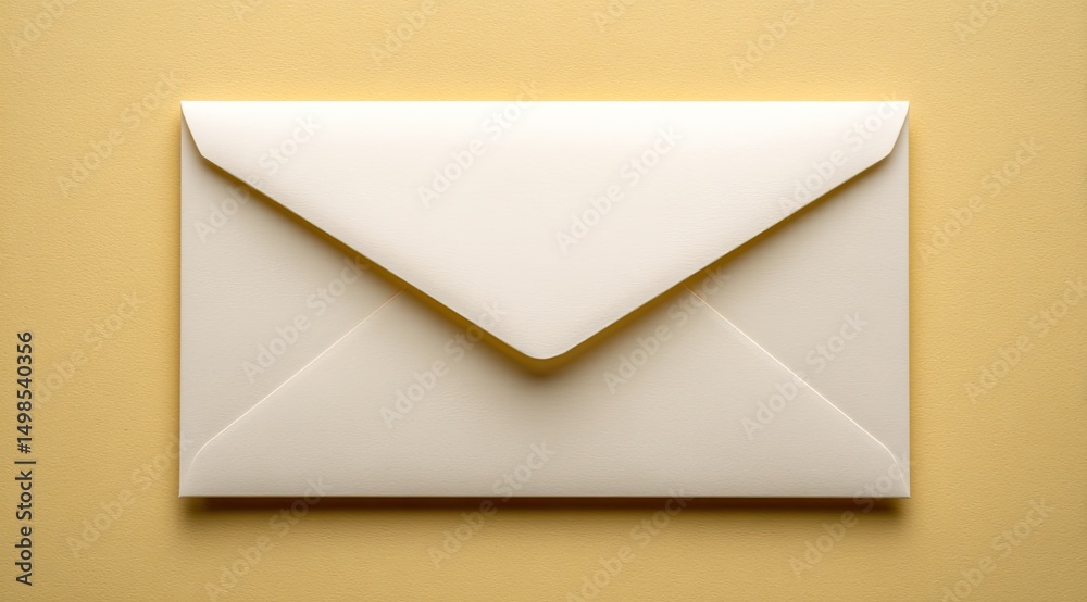 Blank white envelope on a pale yellow surface Blank white envelope on a pale yellow surface