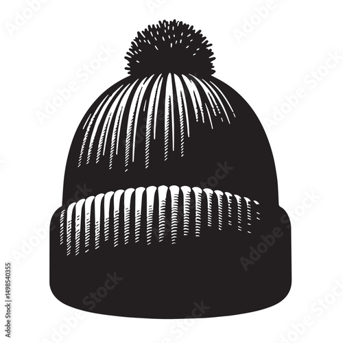 Black Color Beanie Silhouette Vector Illustration, Solid White Background. minimal vector design