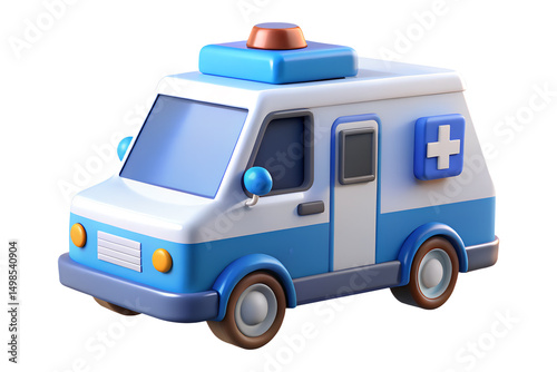 Cartoon ambulance 3d render isolated on transparent background