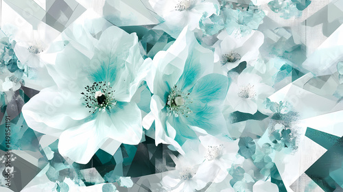 Blue and White Abstract Floral and Geometric Background