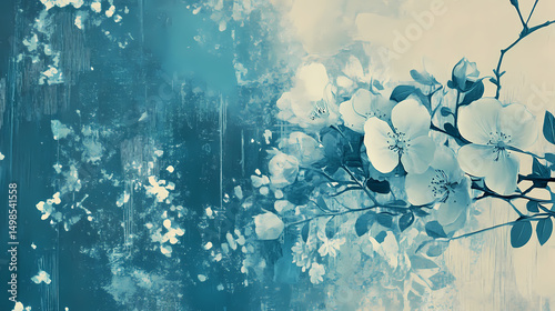 Blue and White Abstract Floral and Geometric Background