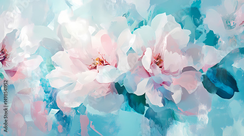 Pink and Blue Abstract Floral and Geometric Background 
