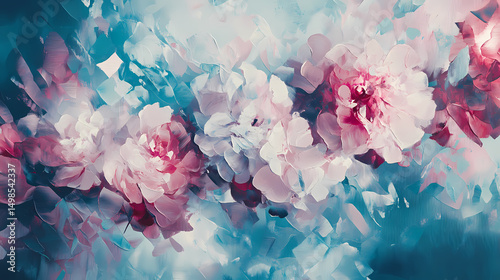 Pink and Blue Abstract Floral and Geometric Background 