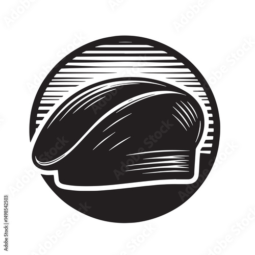 Black Color Beret Silhouette Vector Illustration, Solid White Background. minimal vector design