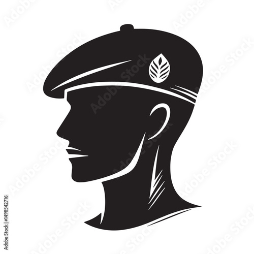 Black Color Beret Silhouette Vector Illustration, Solid White Background. minimal vector design
