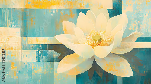 Abstract Floral and Geometric Background in Blue and Yellow