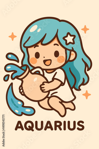 Aquarius Zodiac Symbol in Adorable Manga Style | Vector Art