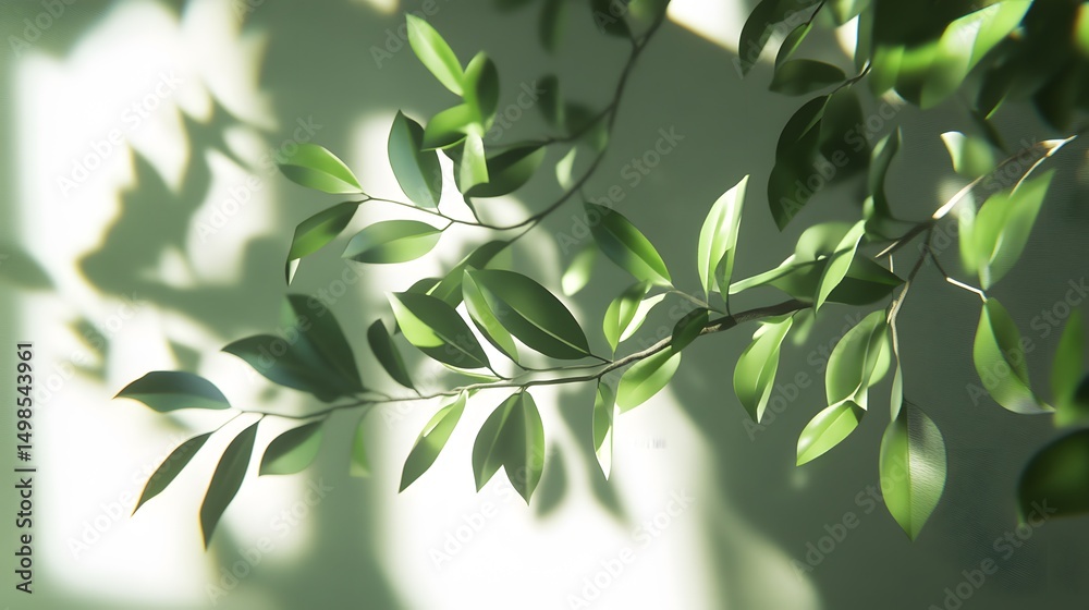 Fototapeta premium Delicate green leaves on branches bathed in sunlight.