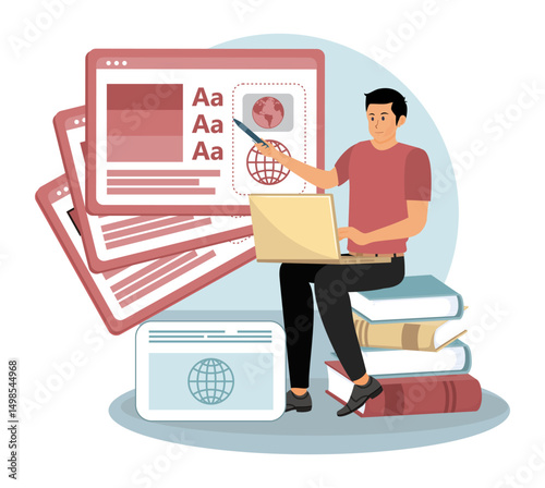 Design Department Concept. Young Man Working on Laptop.