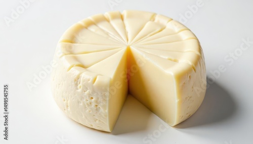 Artisan wheel of white cheese on white background, cheese, isolated, dairy farm