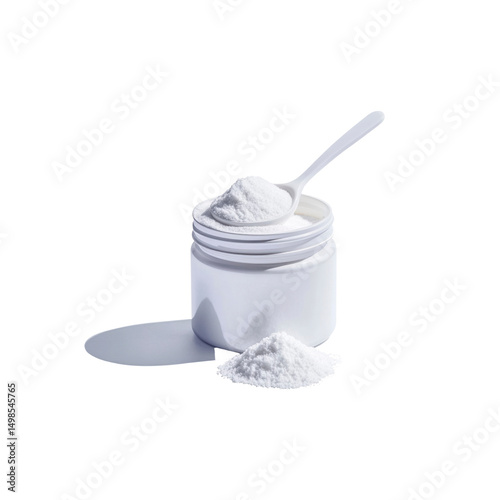 White Powder in Jar with Spoon - Dietary Supplement, Protein, or Cosmetic Ingredient