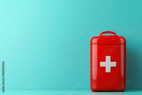 Red medical kit against mint backdrop photo