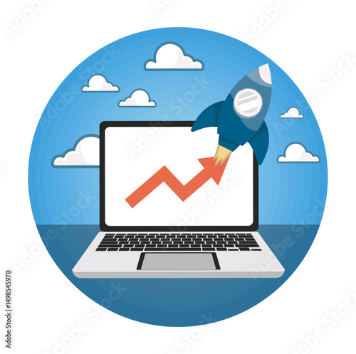 Successful startup business concept with laptop.
