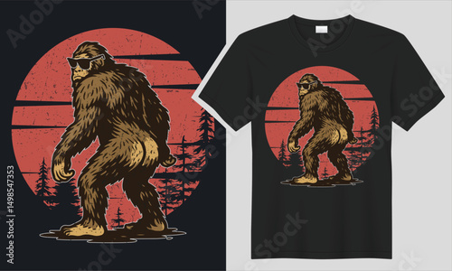 retro bigfoot Funny silhouette t shirt design with vintage sunset background.Don't be an assquatch design graphic Retro bigfoot t-shirt design with vintage Typography design