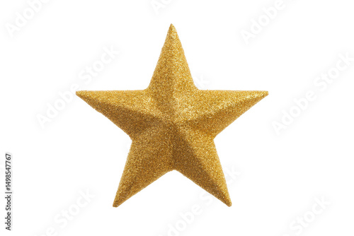 Shimmering golden star on black background, cut out