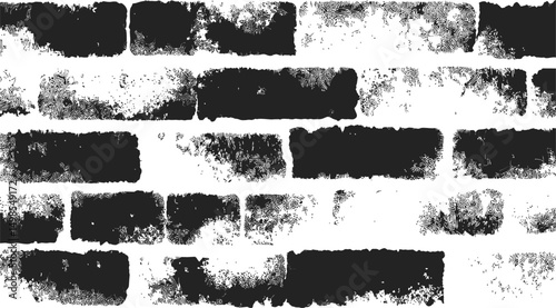 Black and white distressed brick wall texture with artistic details. Vector illustration