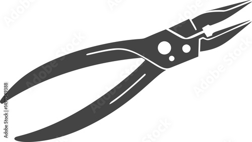 Black silhouette of needle-nose pliers with open jaws, industrial tool vector. Vector illustration