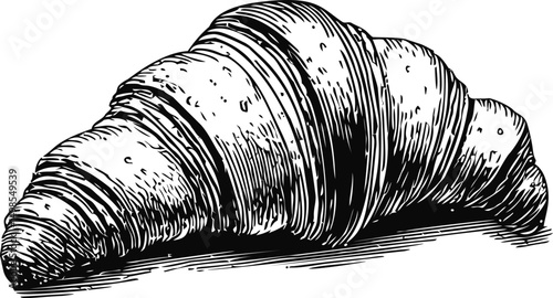Vintage sketch of a detailed croissant with intricate lines and shading. Vector illustration