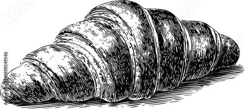 Detailed black and white illustration of a croissant, vintage style drawing. Vector illustration