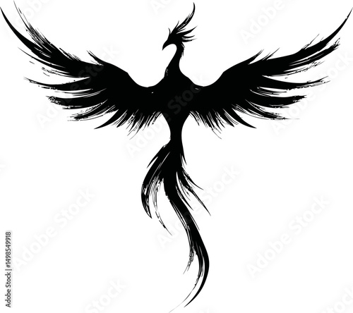 Silhouette of a phoenix with spread wings, digital art. Vector illustration