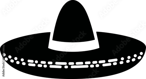 Black and white traditional Mexican sombrero illustration. Vector illustration