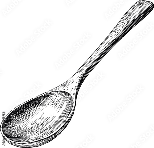 Black and white illustration of a wooden spoon with intricate line art. Vector illustration