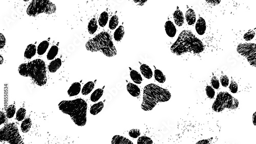 Black paw print pattern for pet themed design. Vector illustration