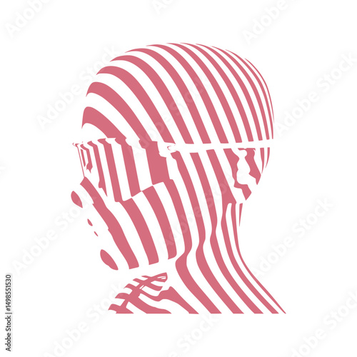 Young woman face side view represented in stripes. Elegant silhouette of a female head. Beauty person wearing sunglasses