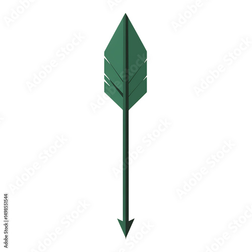 Bold Arrow with Sharp Angular Edges in Forest Green Isolated on Transparent Background