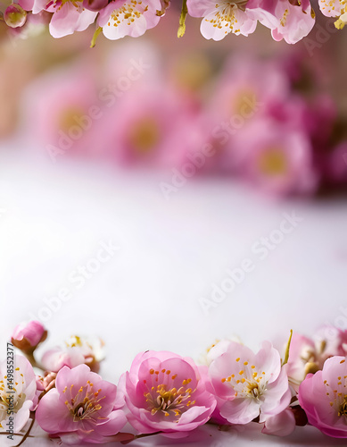 A delicate arrangement of pink cherry blossoms on a soft background.