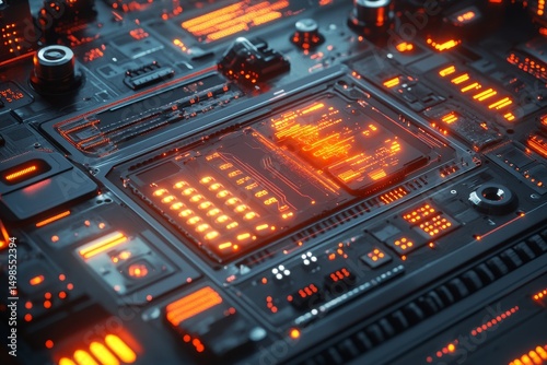 Futuristic Circuit Board Glowing; Tech Background