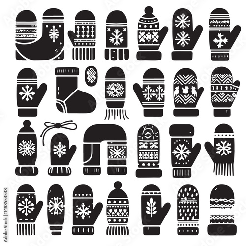 Black Color Mittens Silhouette Vector Illustration, Solid White Background. minimal vector design