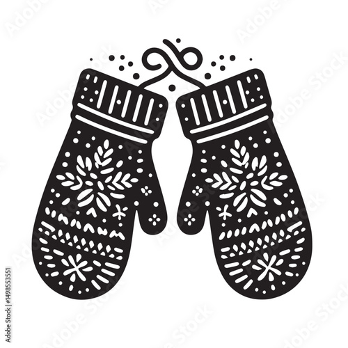 Black Color Mittens Silhouette Vector Illustration, Solid White Background. minimal vector design